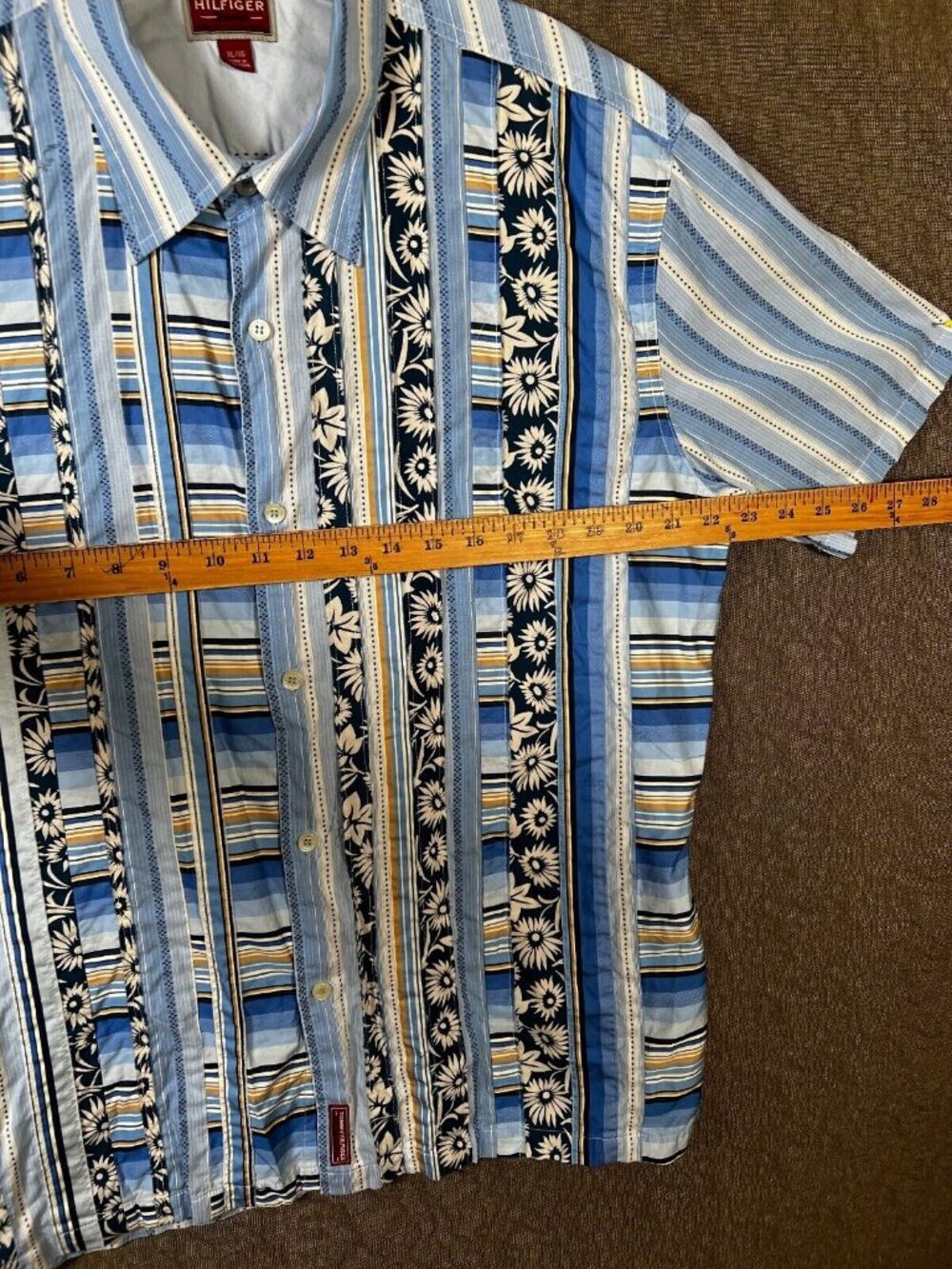 Tommy Hilfiger Hawaiian Mens Shirt XL Blue Short Sleeve Button Red Label Spread - Picture 2 of 8